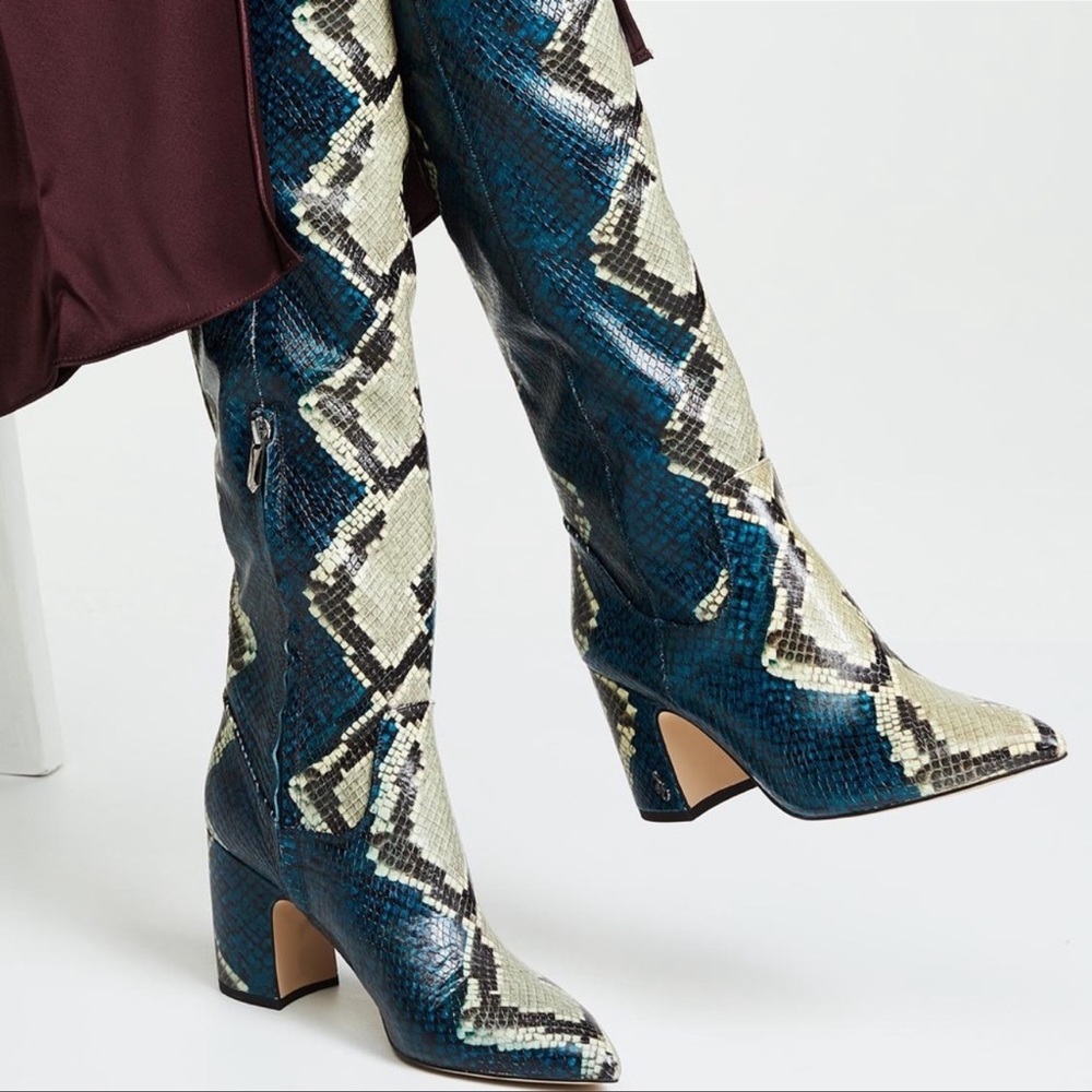 Sam Edelman Hai Snakeskin Boots in Peacock Blue